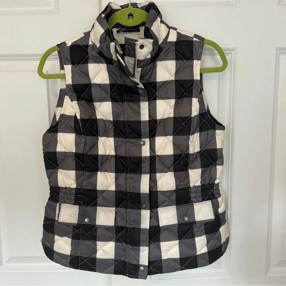 Talbots Petite quilted down puffer vest size small petite black cream checked - Picture 2 of 7